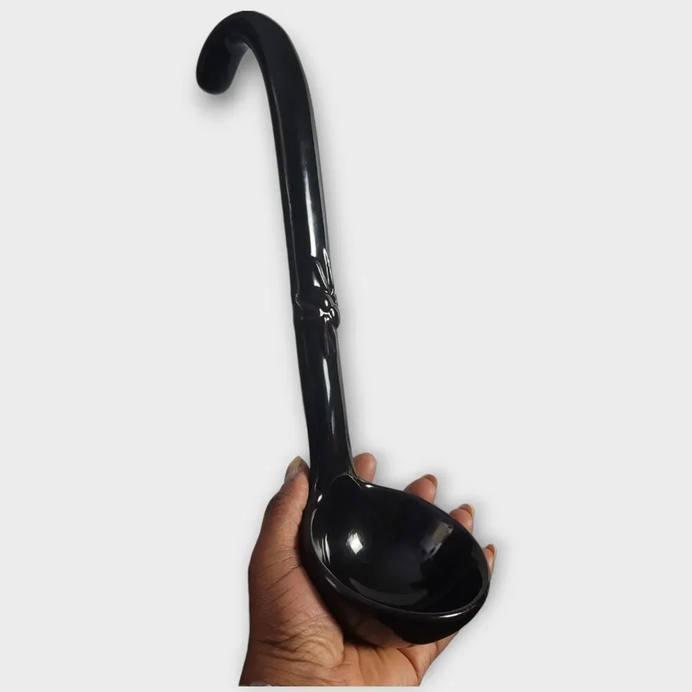 Vintage Ceramic Long Soup Tureen Ladle Black Glazed 12 Inches